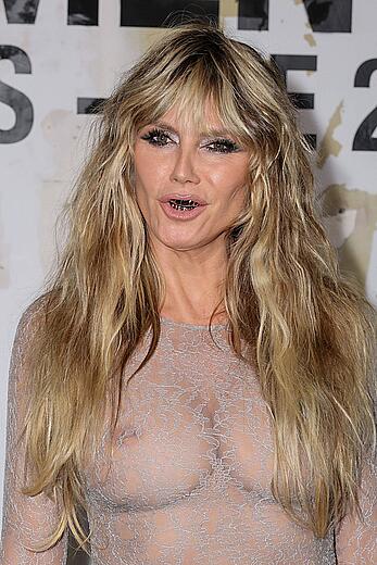 Heidi Klum braless in a sheer dress at Vetements Womenswear Spring∕Summer 2026 show in Paris