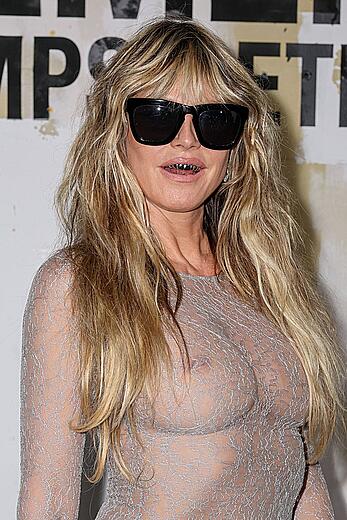 Heidi Klum braless in a sheer dress at Vetements Womenswear Spring∕Summer 2026 show in Paris
