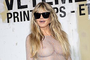 Heidi Klum braless in a sheer dress at Vetements Womenswear Spring∕Summer 2026 show in Paris