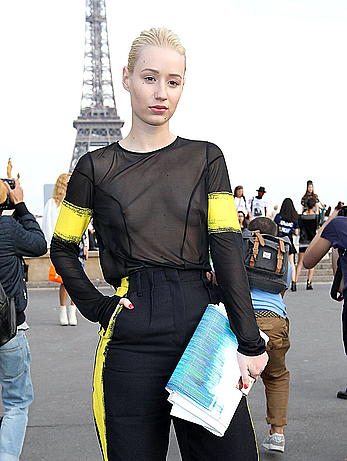 Iggy Azalea in see through top at Maison Martin Margiela fashion show in Paris