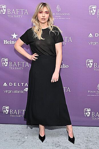 Imogen Poots braless in see through top at BAFTA Tea party in LA - January 10, 2026