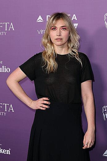 Imogen Poots braless in see through top at BAFTA Tea party in LA - January 10, 2026