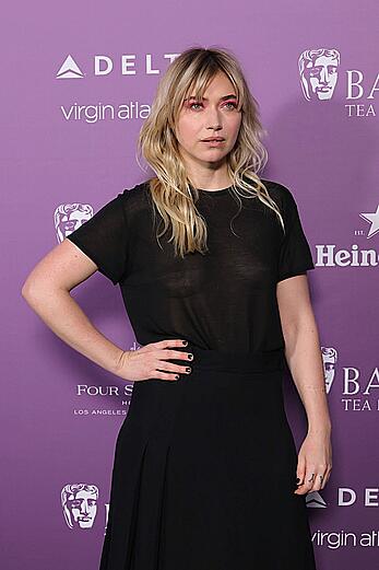 Imogen Poots braless in see through top at BAFTA Tea party in LA - January 10, 2026