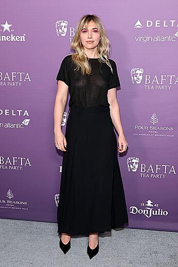 Imogen Poots braless in see through top at BAFTA Tea party in LA - January 10, 2026