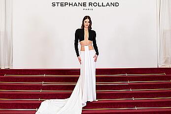 Iris Mittenaere braless at Stephane Rolland show in Paris fashion week