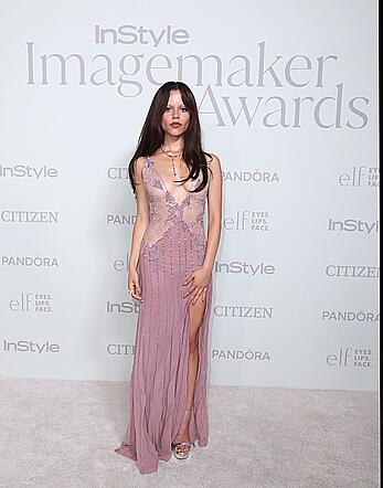Jenna Ortega in sheer dress at the InStyle Imagemaker Awards
