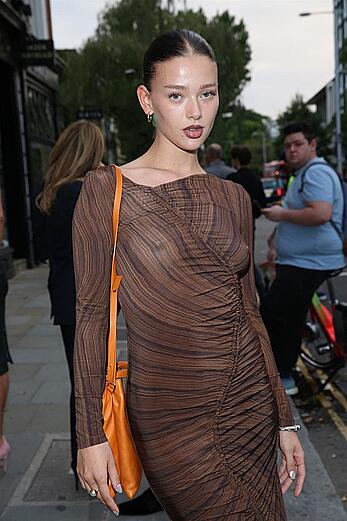 Jessica Alexander wearing a see-through dress at The Ivy Asia Chelsea Launch in London