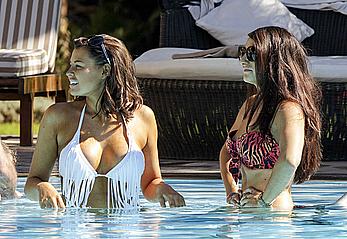 Busty Jessica Wright in white bikini poolside pics