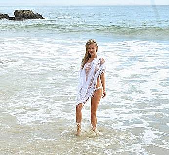 Joanna Krupa nipple slip at a photoshoot on the beach in Malibu
