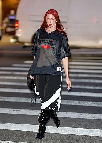 Julia Fox braless in see through top at Willy Chavarria Fall 2023 Ready To Wear Fashion Show