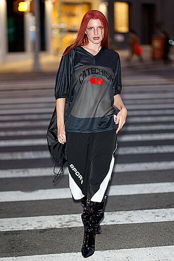 Julia Fox braless in see through top at Willy Chavarria Fall 2023 Ready To Wear Fashion Show
