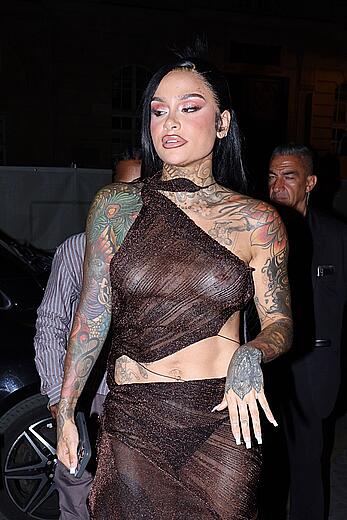 Kehlani braless in see trough dress at the Balenciaga - July 09, 2025