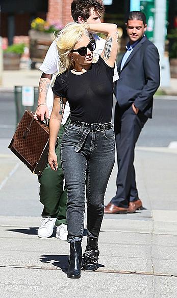 Lady Gaga in see through top in New York
