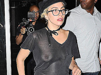 Singer Lady Gaga in see through top at a recording studio in NYC