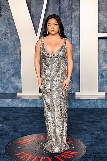 Lana Condor cleavage at Vanity Fair Oscar Party in Beverly Hills