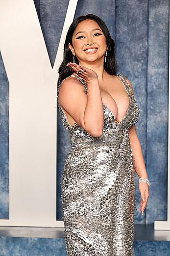 Lana Condor cleavage at Vanity Fair Oscar Party in Beverly Hills