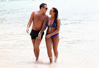 Busty Lauren Goodger deep cleavage on the beach in Tenerife