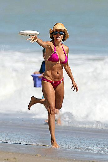 Lisa Rinna hard nipples under pink bikini in Malibu
