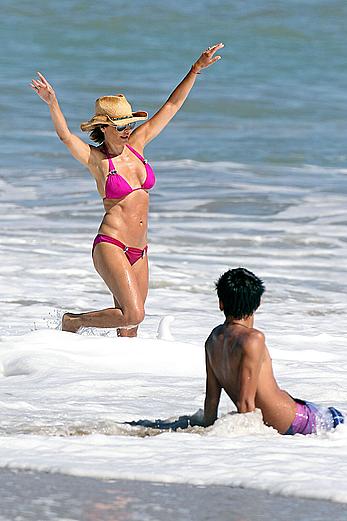 Lisa Rinna hard nipples under pink bikini in Malibu