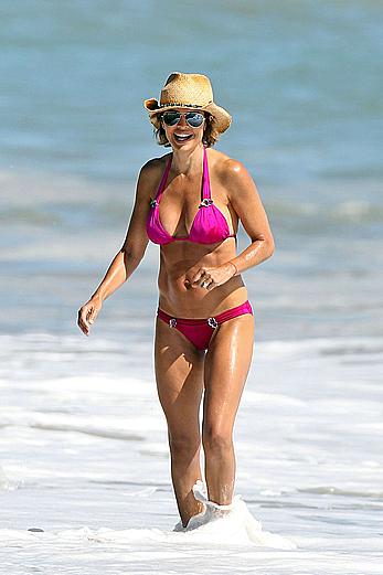 Lisa Rinna hard nipples under pink bikini in Malibu