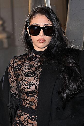 Lourdes Leon sheer nipple show in a black catsuit - Saint Laurent Men Collection FallWinter 2024-2025 Show Paris Fashion Week