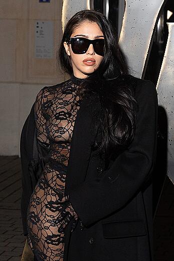 Lourdes Leon sheer nipple show in a black catsuit - Saint Laurent Men Collection FallWinter 2024-2025 Show Paris Fashion Week