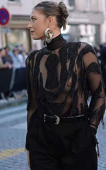 Maria Sharapova see through to tits at Schiaparelli Haute Couture fashion show in Paris