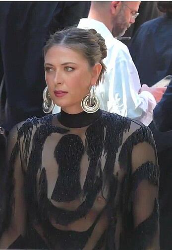 Maria Sharapova see through to tits at Schiaparelli Haute Couture fashion show in Paris