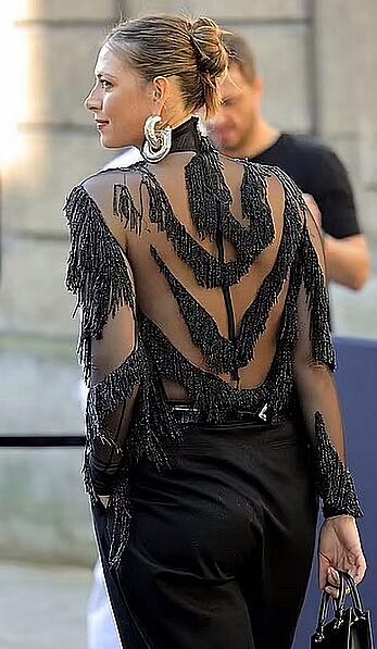Maria Sharapova see through to tits at Schiaparelli Haute Couture fashion show in Paris