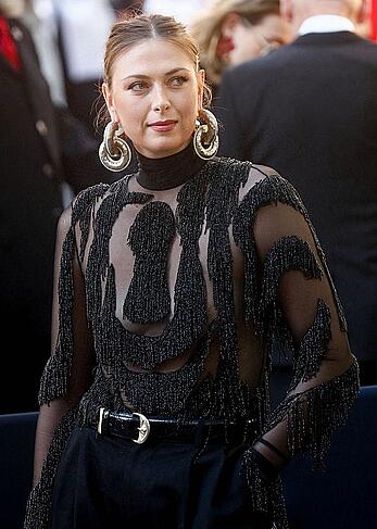 Maria Sharapova see through to tits at Schiaparelli Haute Couture fashion show in Paris