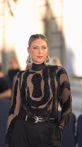 Maria Sharapova see through to tits at Schiaparelli Haute Couture fashion show in Paris