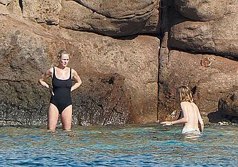 Maya Hawke topless on a beach at St. Barts with her mom Uma Thurman