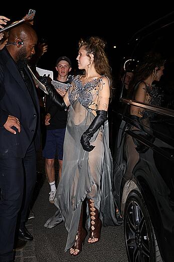 Miley Cyrus in a sheer dress in Paris