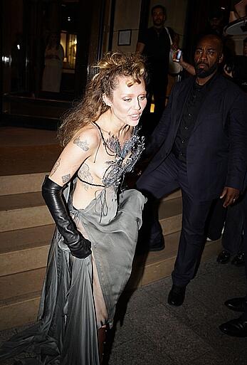 Miley Cyrus in a sheer dress in Paris