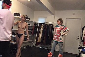 Miley Cyrus topless in Superbowl Dressing Room