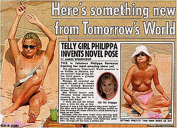 British television and radio presenter Philippa Forrester topless on a beach paparazzi photos