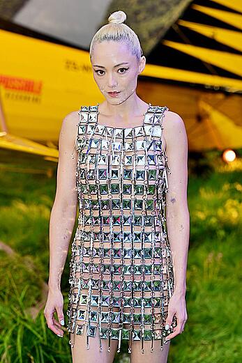 Pom Klementieff in see through mini dress at the Mission Impossible - The Final Reckoning Global premiere in Leicester Square