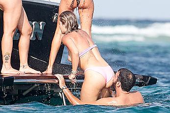 Rita Ora topless on a yacht in Formentera