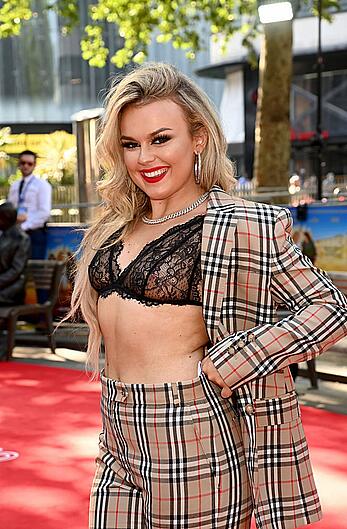 Tallia Storm in sheer bra attends the Off The Rails World premiere at Odeon Luxe Leicester Square in London