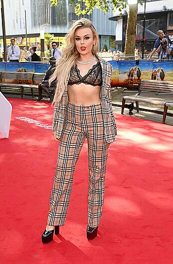 Tallia Storm in sheer bra attends the Off The Rails World premiere at Odeon Luxe Leicester Square in London
