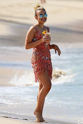 Tallia Storm in bikini on a beach in Barbados