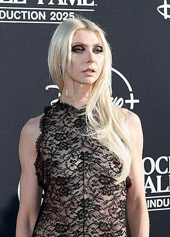Taylor Momsen braless in sheer dress at 2025 Rock & Roll Hall of Fame Induction Ceremony