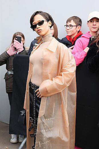 Taylor Russell pokies at Loewe Menswear Fall-Winter 2023-2024 show in Paris