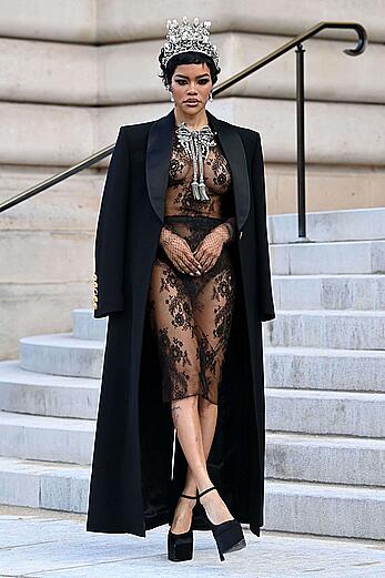 Teyana Taylor see through to tits at the Schiaparelli Haute Couture Week Spring∕Summer 2026 at Paris Fashion Week