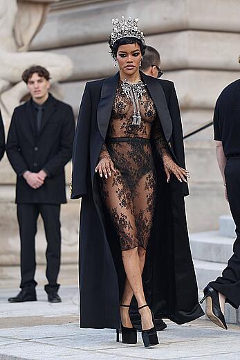 Teyana Taylor see through to tits at the Schiaparelli Haute Couture Week Spring∕Summer 2026 at Paris Fashion Week