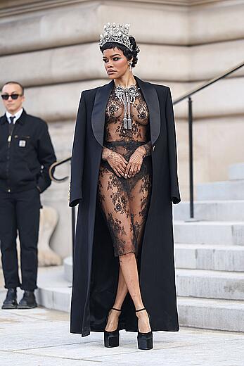 Teyana Taylor see through to tits at the Schiaparelli Haute Couture Week Spring∕Summer 2026 at Paris Fashion Week