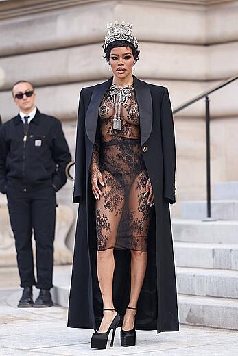 Teyana Taylor see through to tits at the Schiaparelli Haute Couture Week Spring∕Summer 2026 at Paris Fashion Week