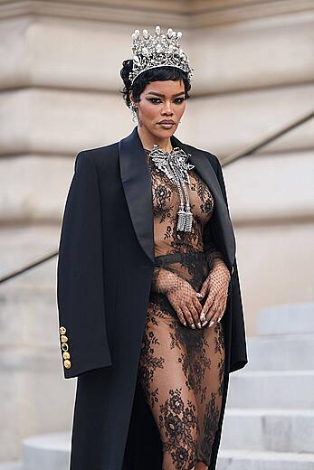 Teyana Taylor see through to tits at the Schiaparelli Haute Couture Week Spring∕Summer 2026 at Paris Fashion Week
