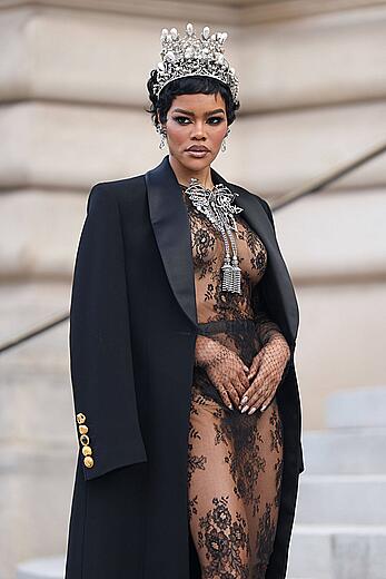 Teyana Taylor see through to tits at the Schiaparelli Haute Couture Week Spring∕Summer 2026 at Paris Fashion Week