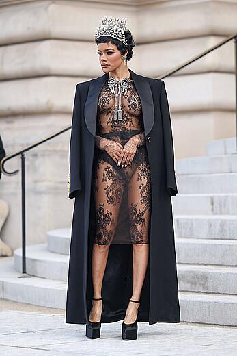 Teyana Taylor see through to tits at the Schiaparelli Haute Couture Week Spring∕Summer 2026 at Paris Fashion Week